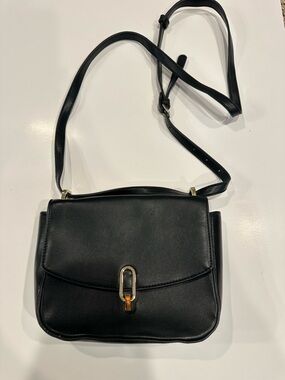 Classic Black Leather Crossbody Bag with Gold Hardware